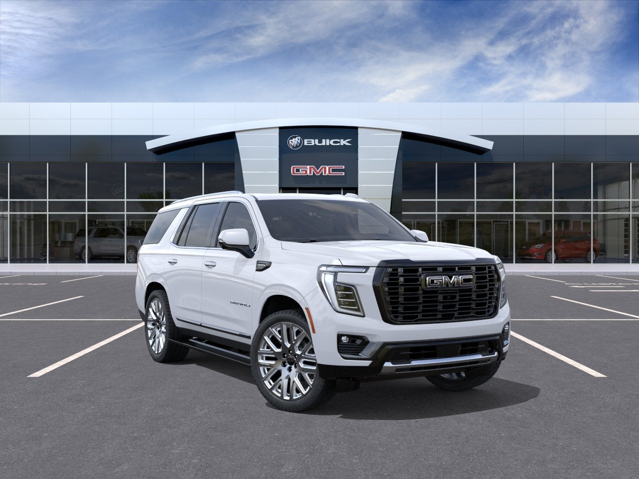2026 GMC Yukon Denali Ultimate in Glacier White Tricoat — front three-quarter view