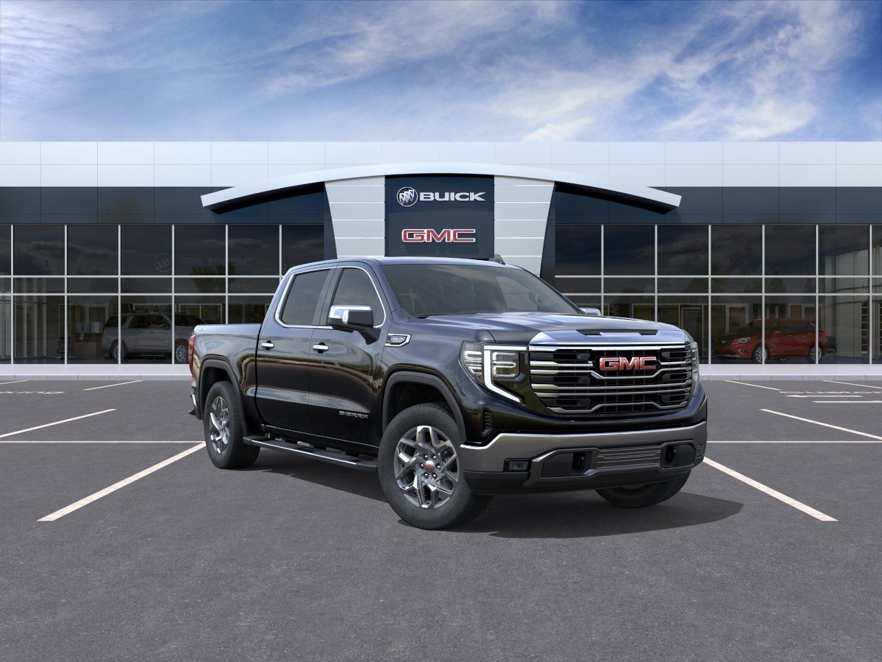 2026 GMC Sierra 1500 SLT in Onyx Black — front three-quarter view